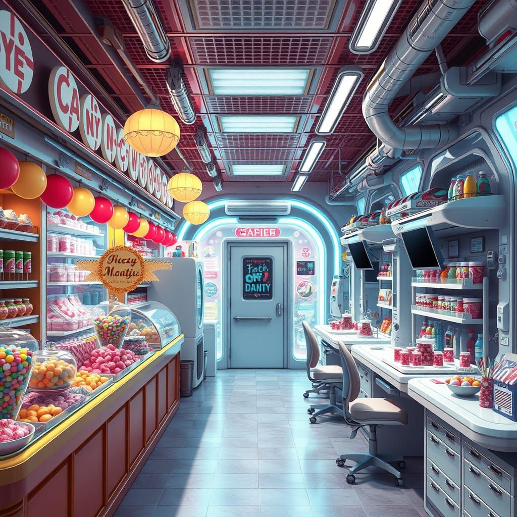Nostalgic Candy Store vs Futuristic Dentist 3D Anime Art