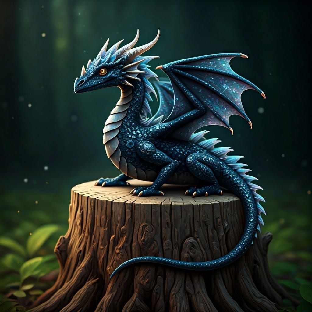 Bioluminescent Crystal Dragon Sculpture in Digital Art