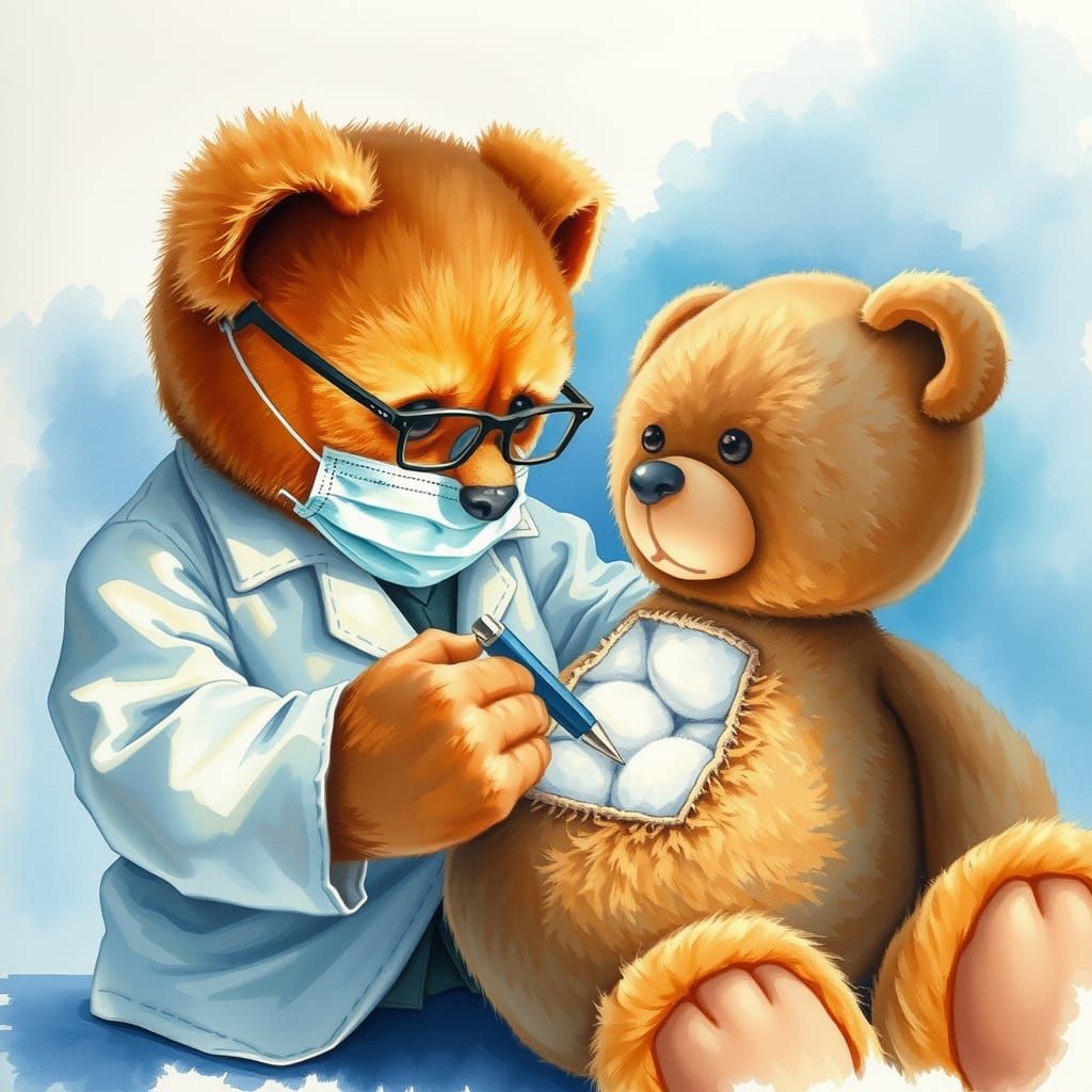 Teddy Bear Surgeon: Watercolor Art of Toy Repair