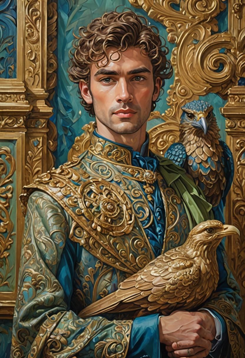 Mythological Male Portrait in Art Nouveau Style