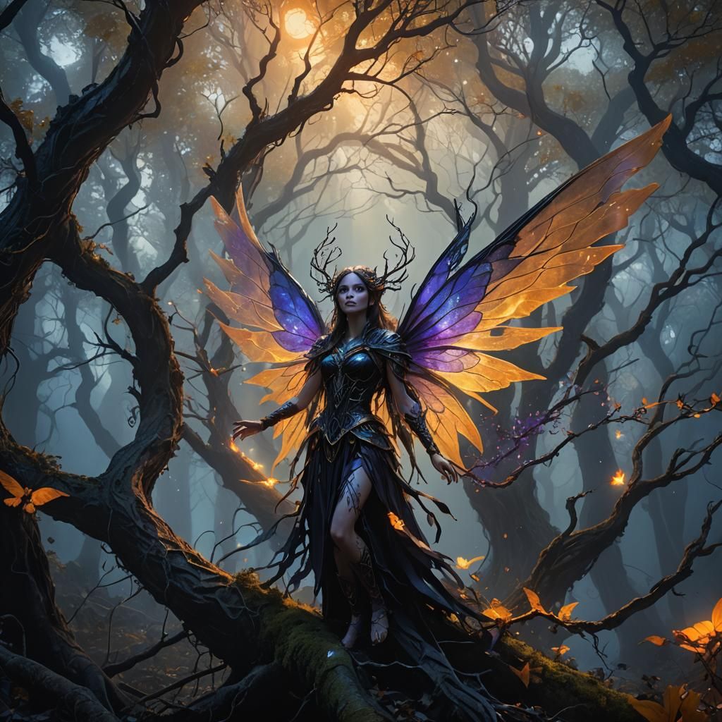 Light Fairy Unleashing Dark Power in Mystic Forest