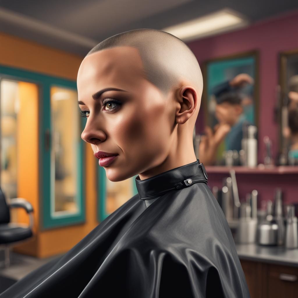 Female Hairdresser Headshave in Hyperrealistic Splash Art