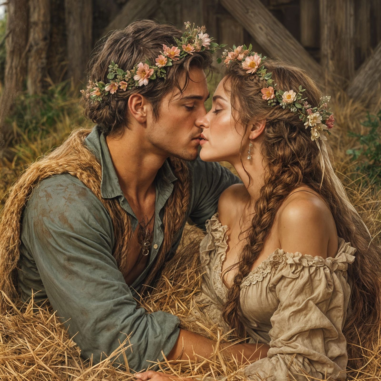 Pastel Fantasy Couple in a Whimsical Barn Scene