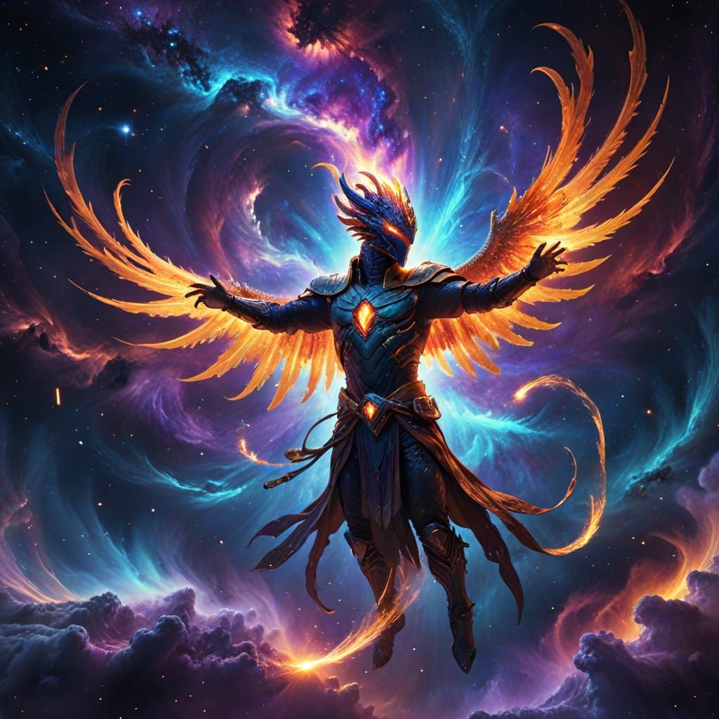 Cosmic Astral Phoenix-Dragon Swordsman Soars Through Vibrant...