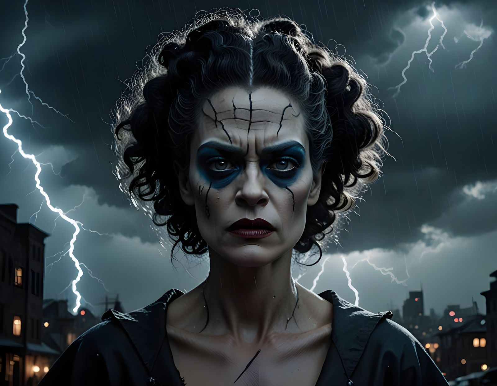 Surreal Bride of Frankenstein in Filmic Horror Style