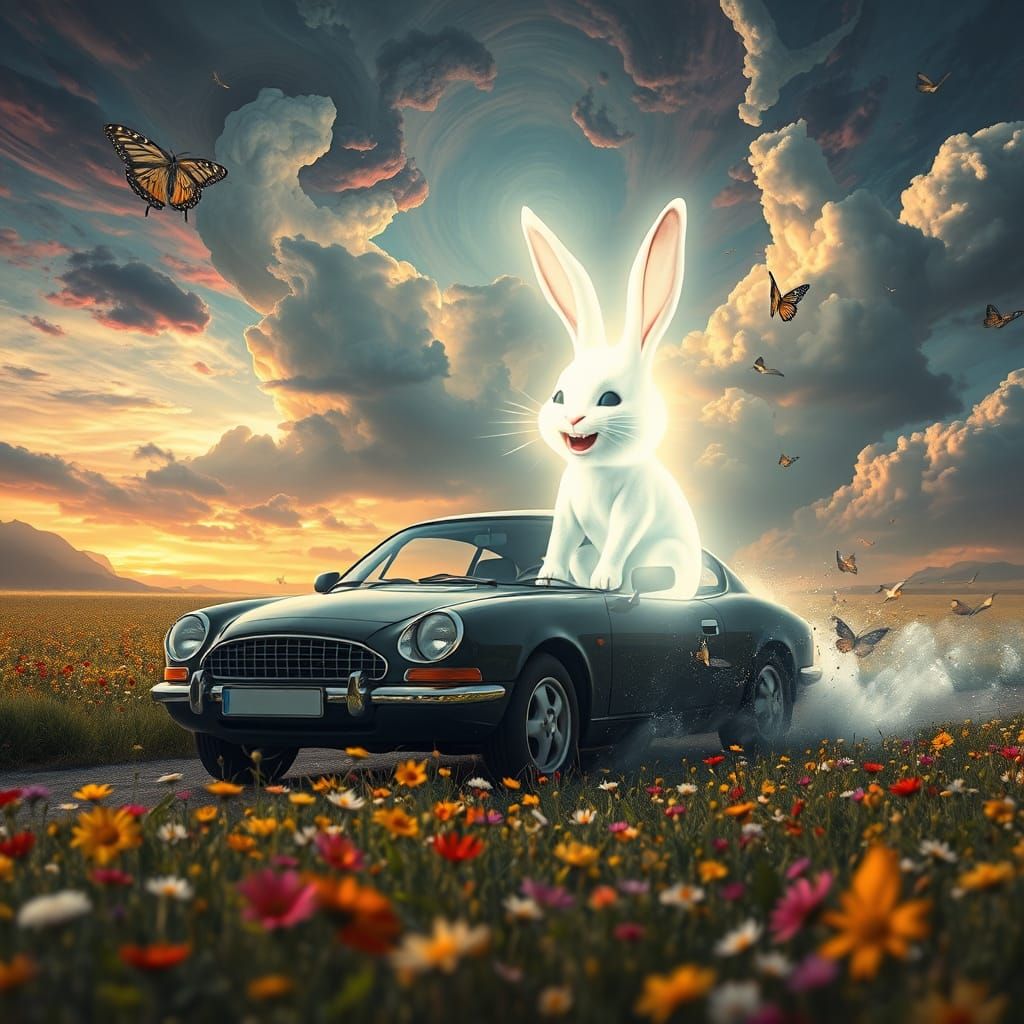 Ethereal Laughing Bunny in Dreamlike World