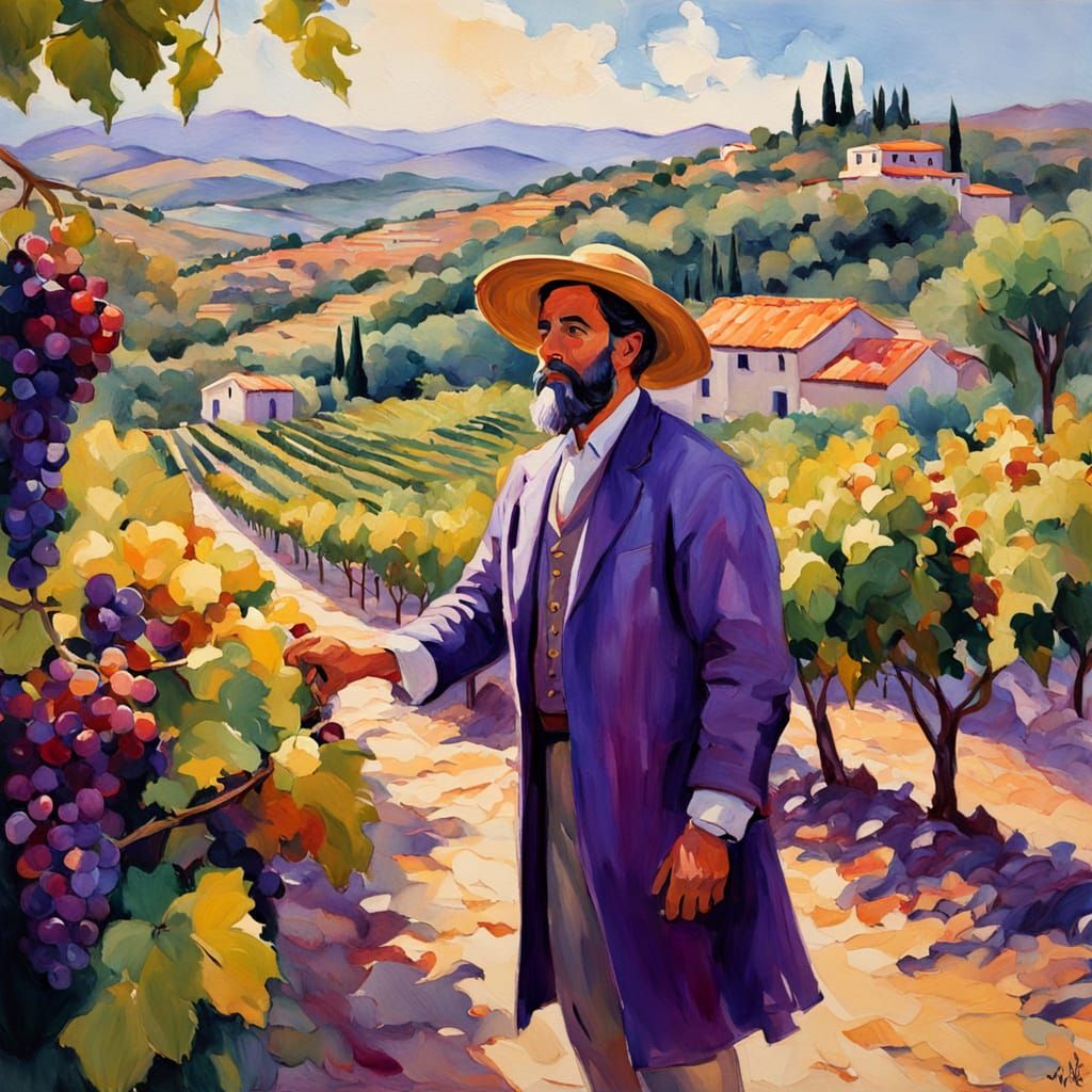 Masterpiece Vineyard Scene in Impressionist Style
