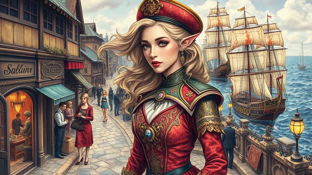 Ethereal Lady Captain Navigates Vibrant Seaport