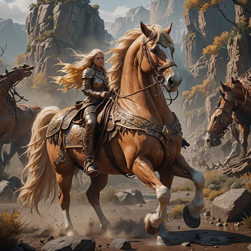 Palomino War Horse in Detailed Matte Painting