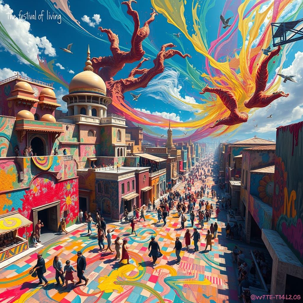 Vibrant Cityscape in Kinetic Digital Art