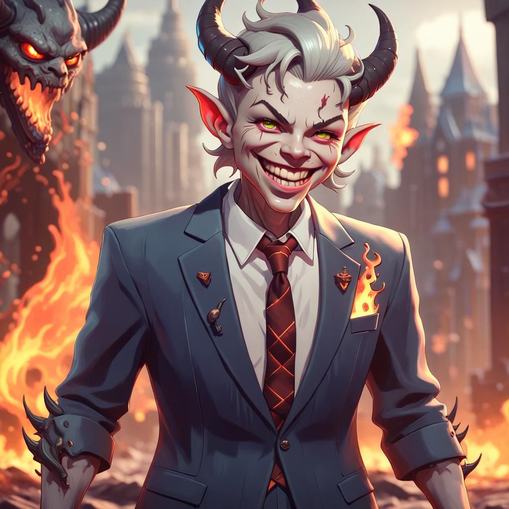 Charming Androgynous Demon in 1950s Style Suit