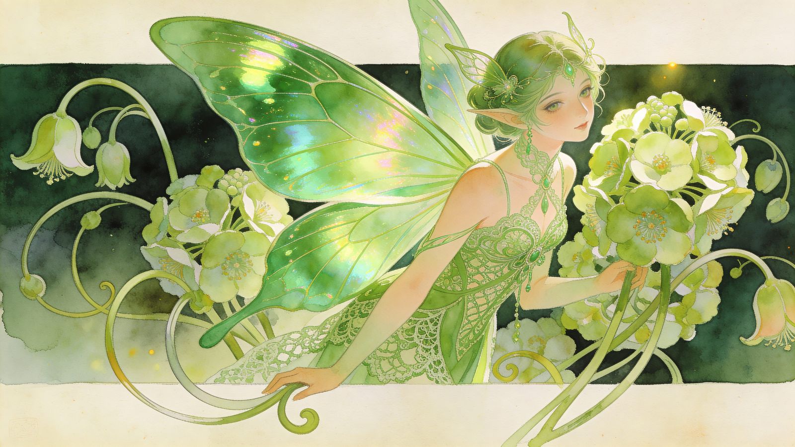 Vintage Watercolour Green Fairy with Butterfly Wings in Art ...
