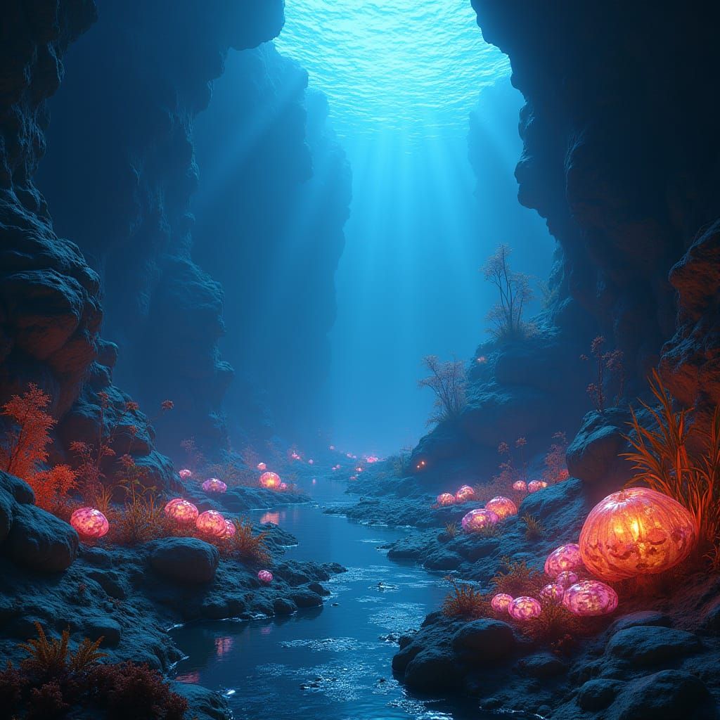 Ethereal Subnautica World, Illuminated by Glowing Sea Creatu...