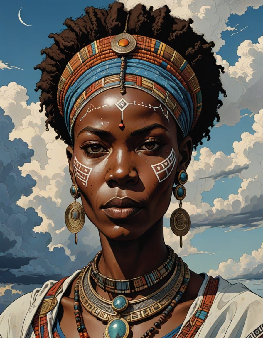 African Woman in Moebius-Style Comic Book Art