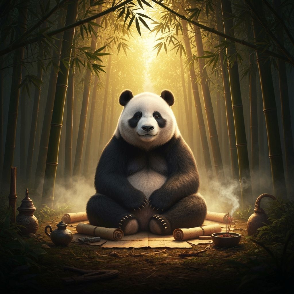 Contemplative Panda in Bamboo Grove, Hyperrealistic Style