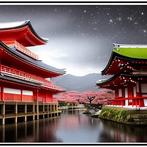 Epic Japan Night Digital Matte Painting