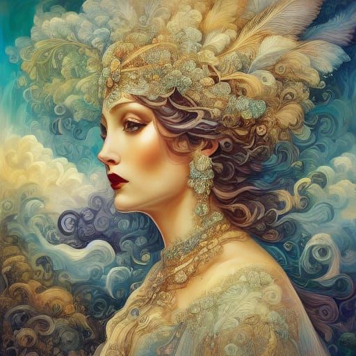 Art Deco Woman with Cocktail in Smoky Room