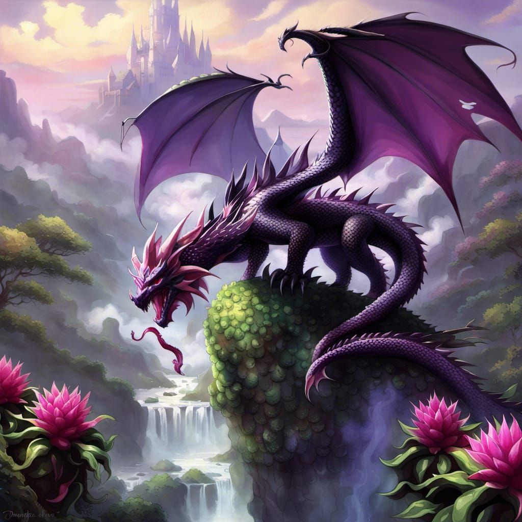 Dragonfruit Knight and Black Dragon in Anime Style