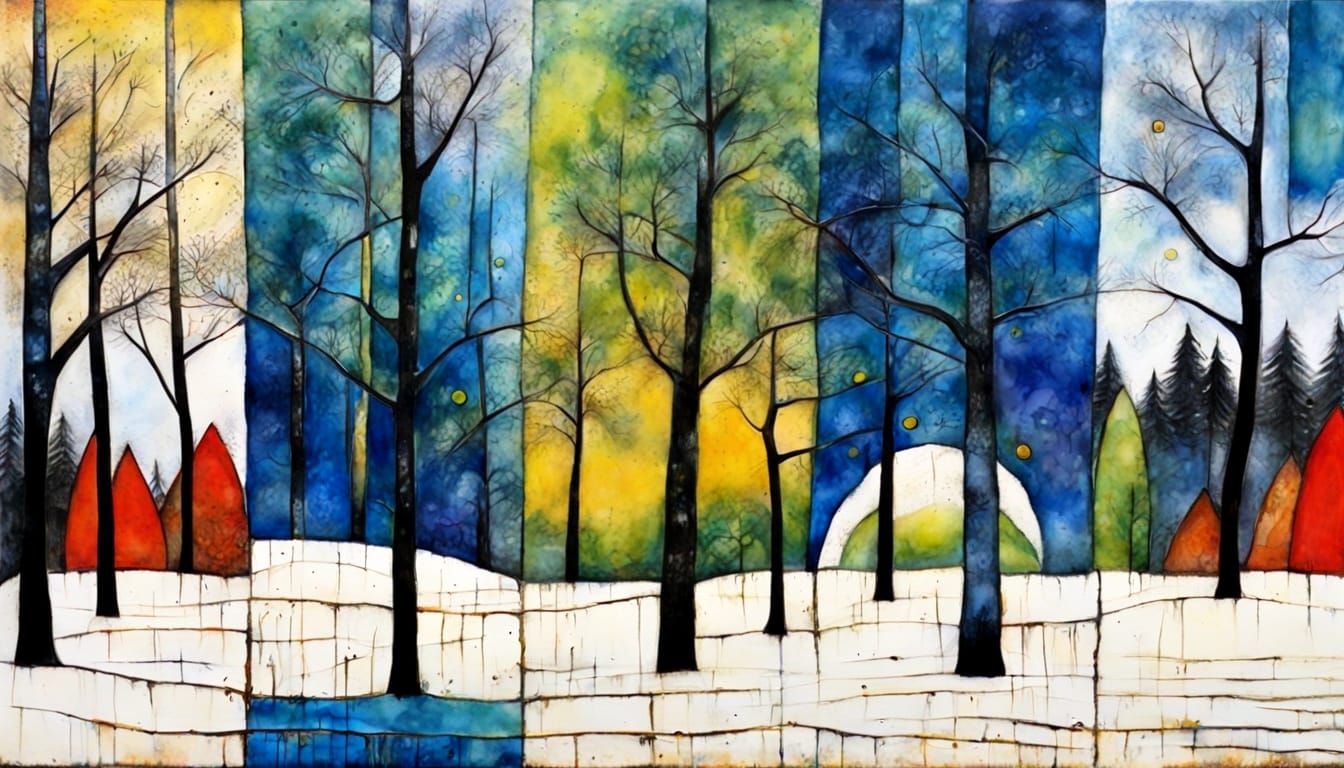 Textured Forest Scene as Encaustic Painting