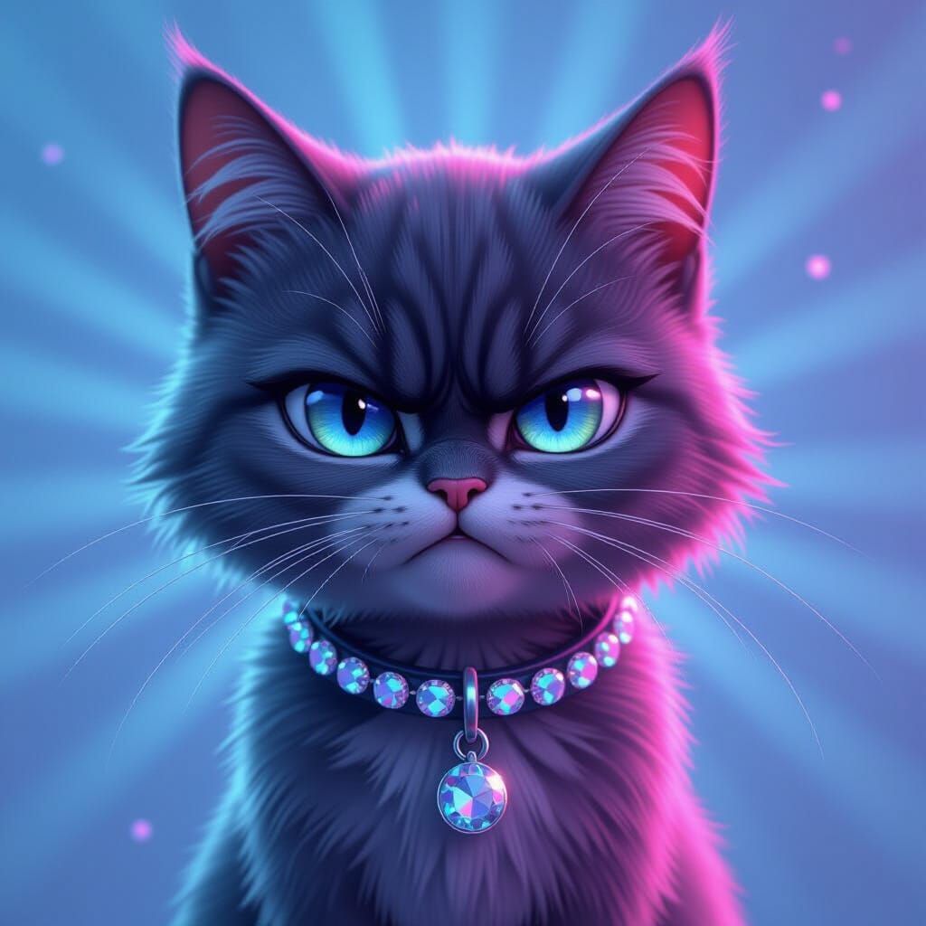 Furious Grey Cat Glaring in 3D Anime Style