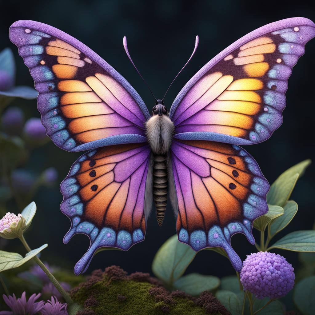 Whimsical Butterfly with Purple Wings, Fairycore Art