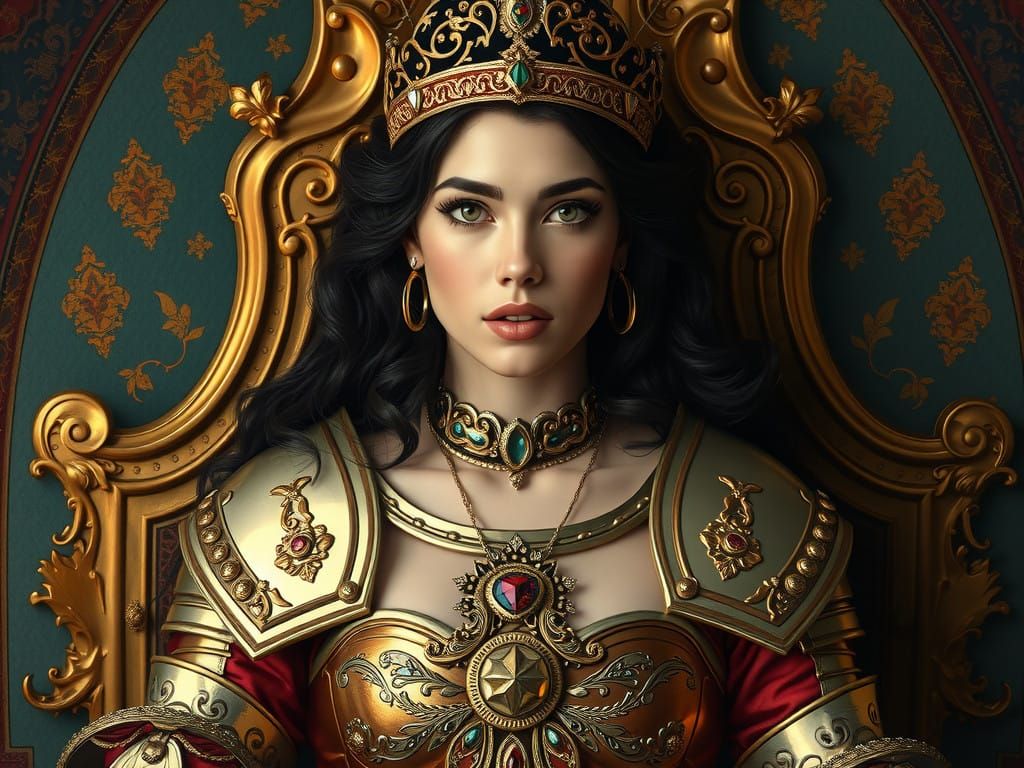 Ethereal Portrait of Regal Megan Fox in Lavish Armor
