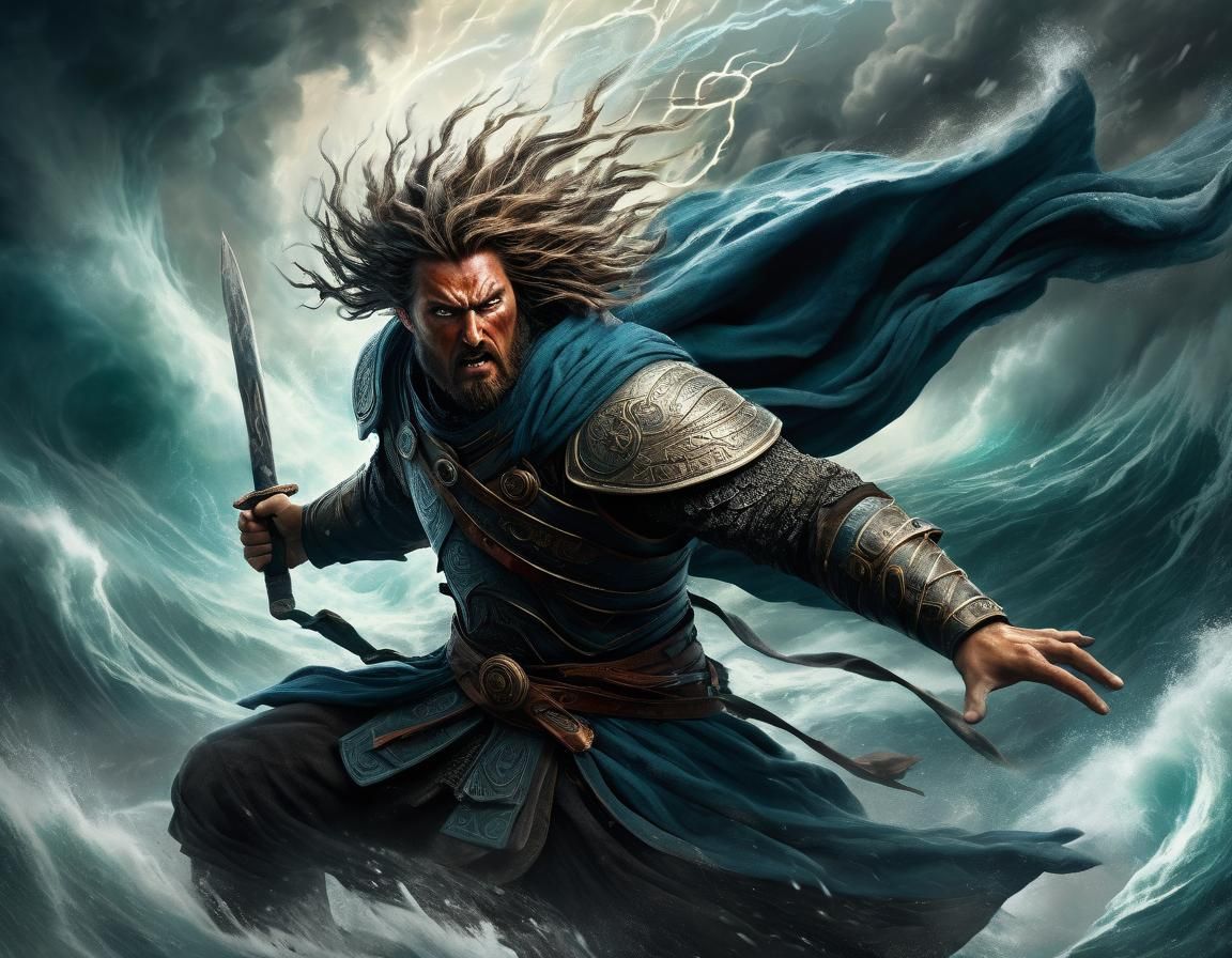 Warrior Unleashing Elemental Power in Digital Painting