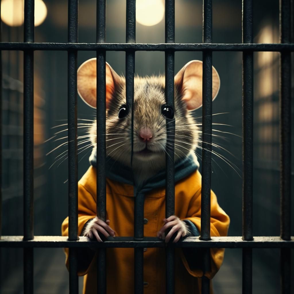 Mouse Behind Bars in Cinematic Film Still