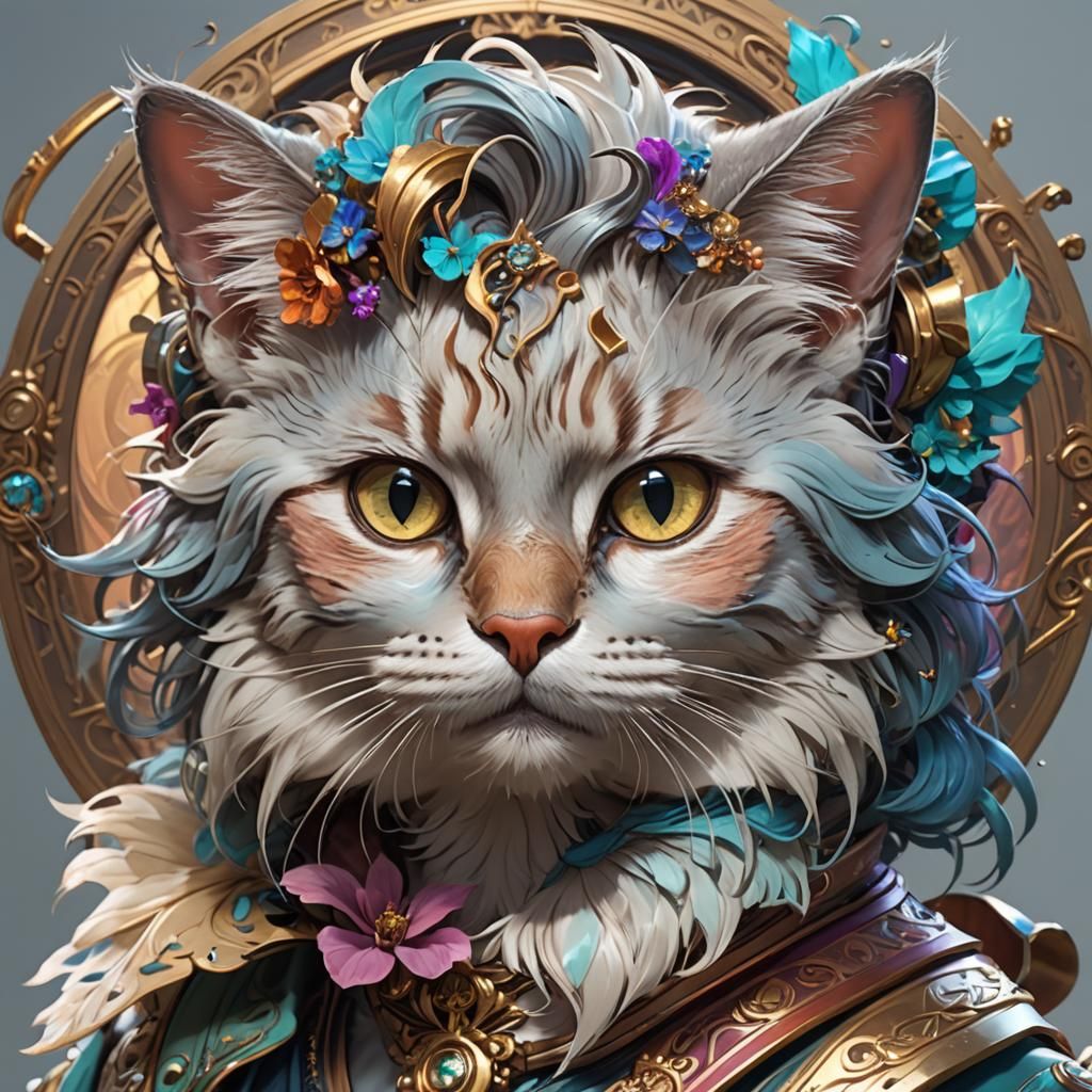 Detailed Kitten Portrait in Digital Art Style