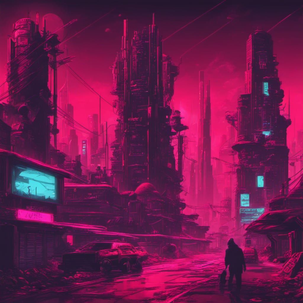 Dystopian Cityscape with Cybernetic Creatures in Synthwave S...