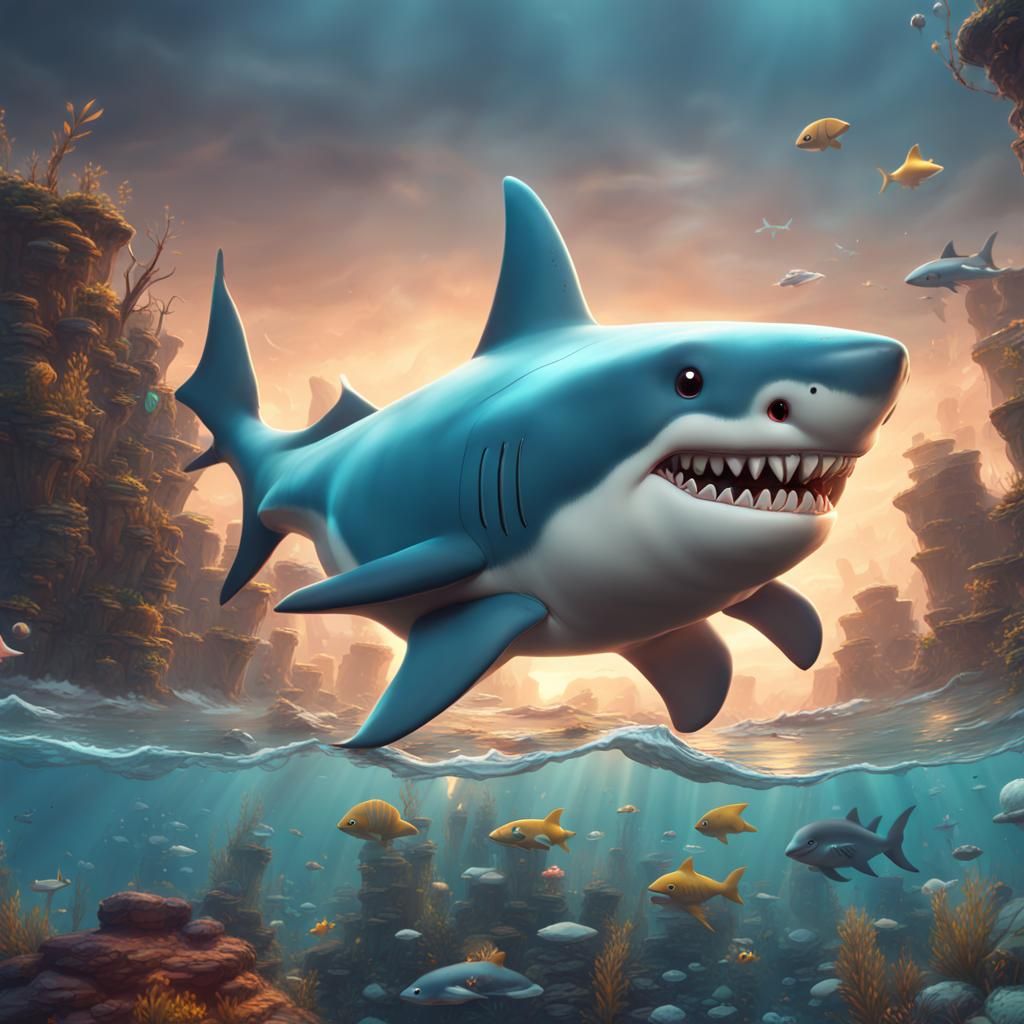 Cute Shark in Detailed Matte Painting Style