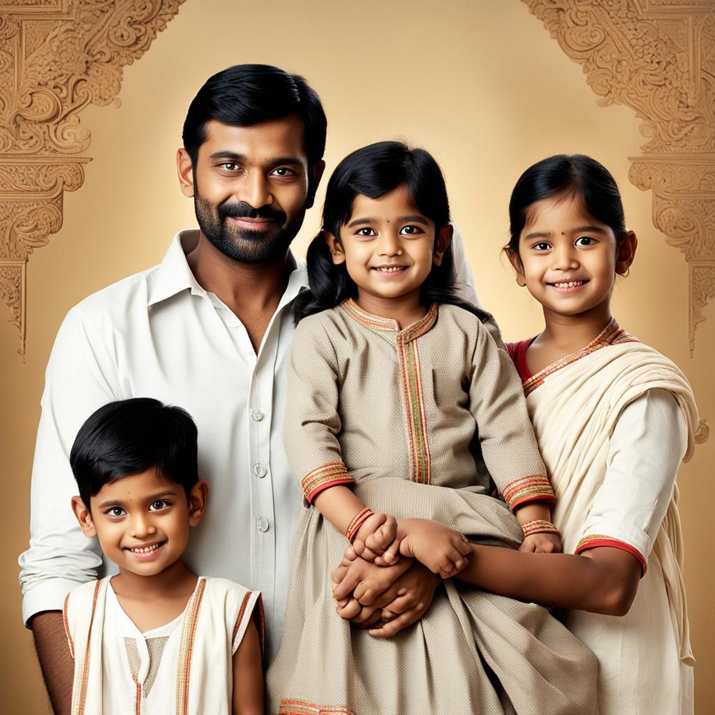 Indian Family Portrait with Matching Outfits