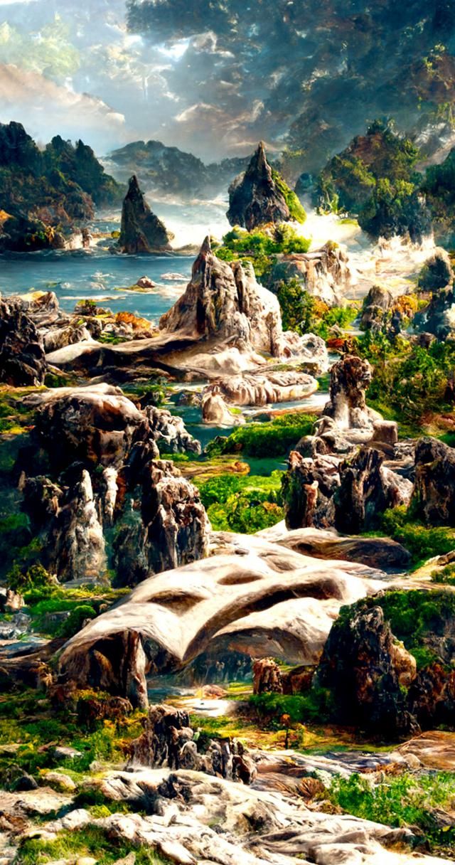 Serene Prehistoric Landscape in Hyperdetailed Earth Art