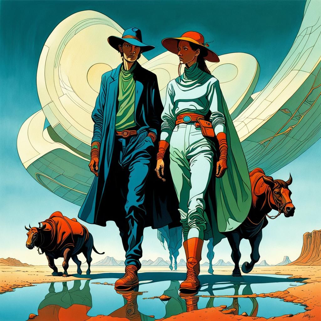 Abstract Art in Moebius Style with Complementary Colors