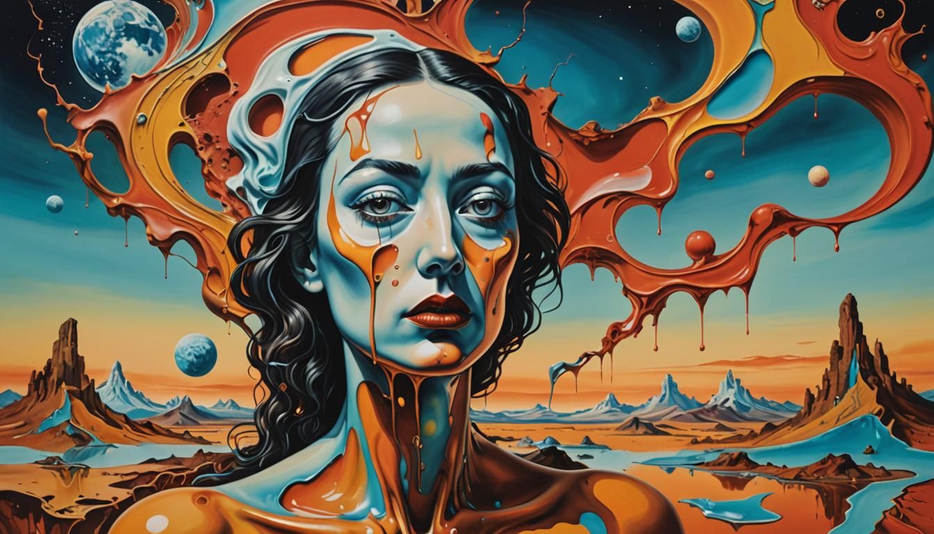 Surreal, melting Female inspired by Salvador Dali, set amids...