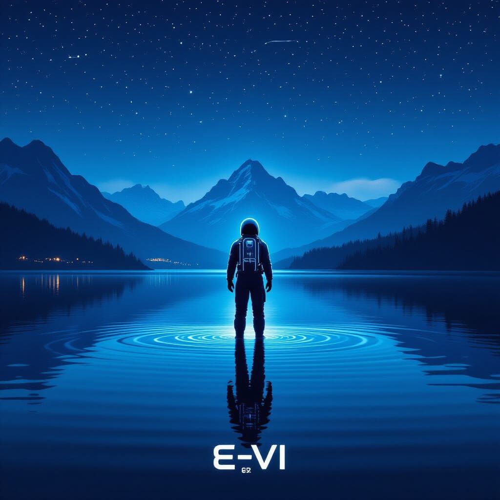 Cinematic Sci-Fi Poster: EVA Silhouette by Lake