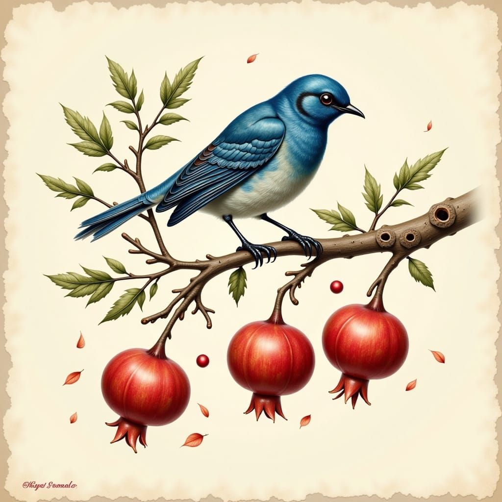 Delicate Blue Bird in Japanese Garden Setting