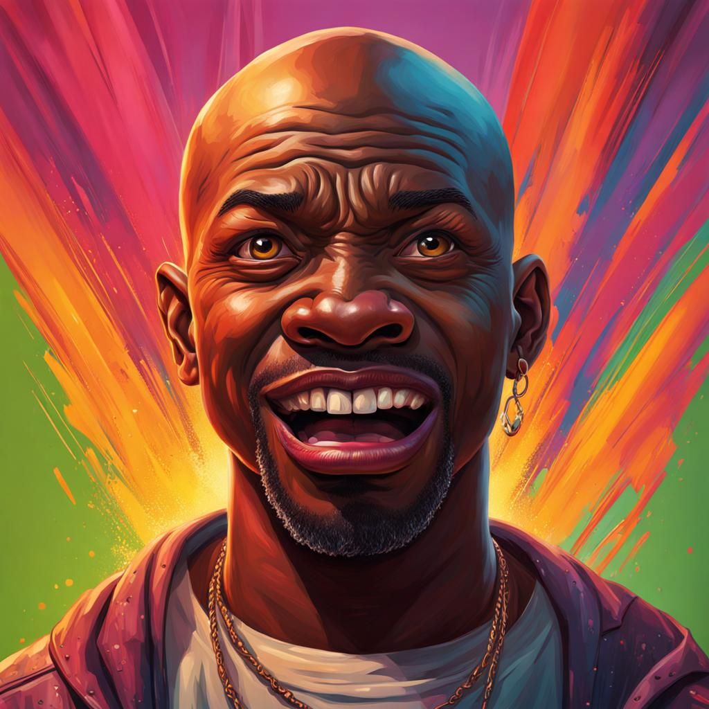 Hyperrealistic Portrait of a Bald Man with Colorful Backgrou...