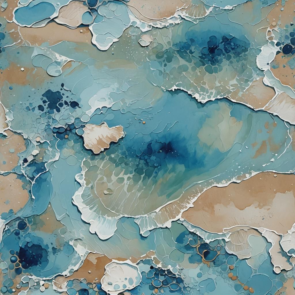 Blue Beach Modern Abstract Gouache Painting