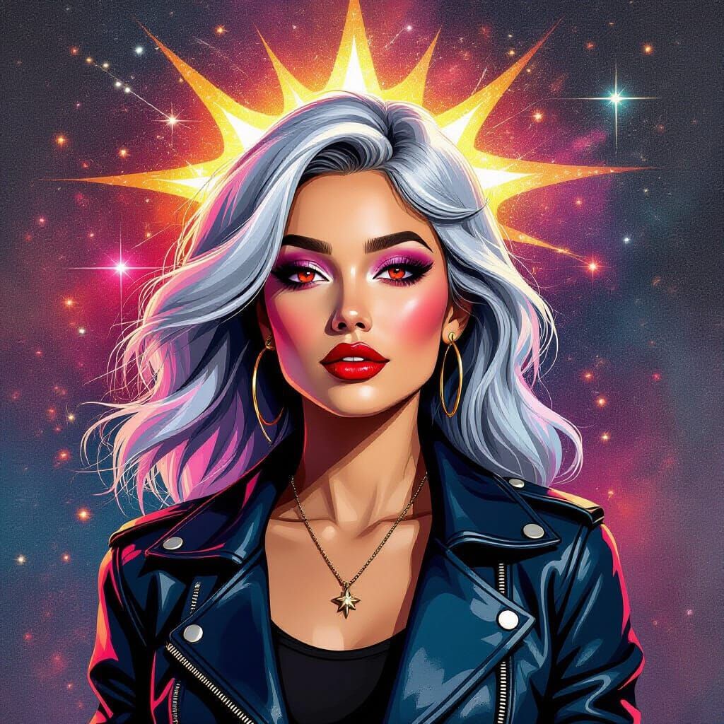 Goddess Among Nebula Stars in Graffiti Art Style