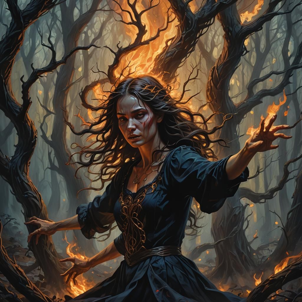 Eerie Forest: A Dark Fantasy Oil Painting