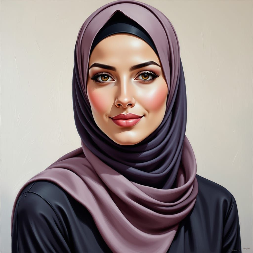 Beautiful Woman in Hijab: Modern Oil Painting Portrait