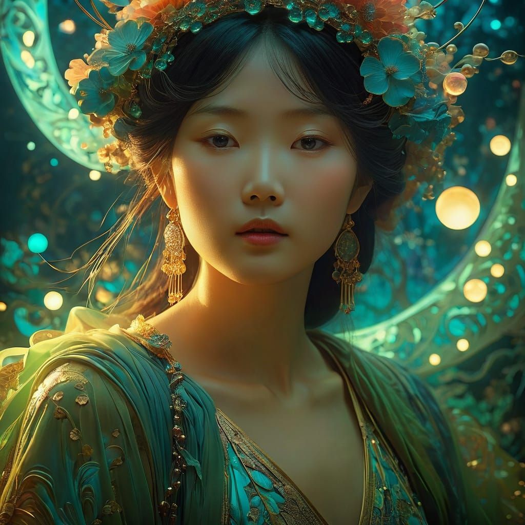 Ethereal Fantasy Art in Volumetric Lighting Style