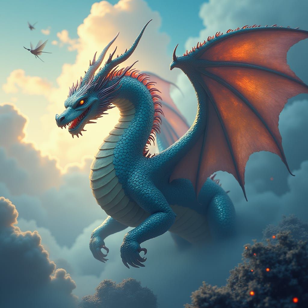 Iridescent Dragon in Hyper-Detailed Matte Painting