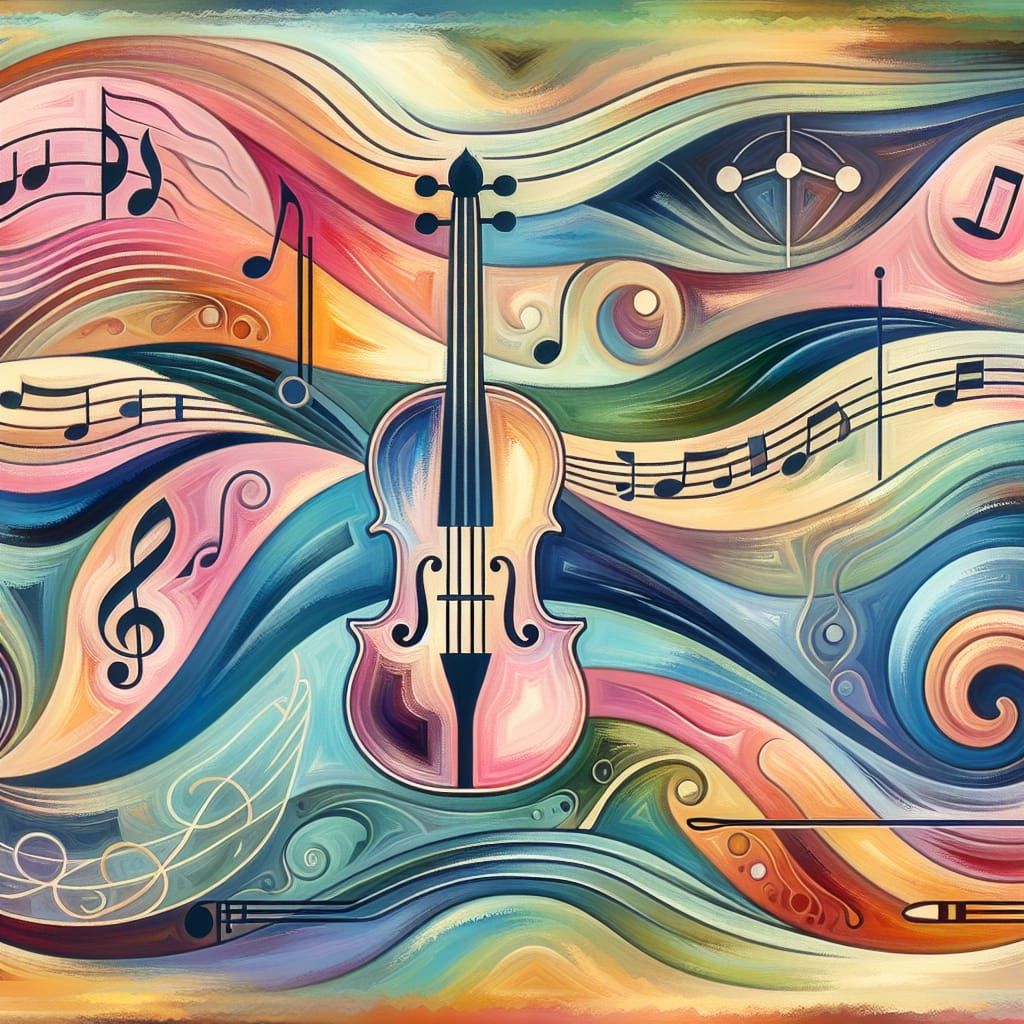 Abstract Musical Landscape with Violin in Pastel