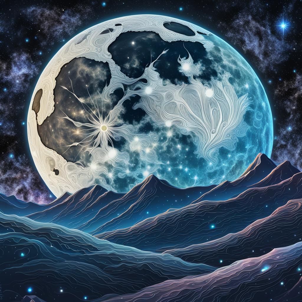 Holographic Full Moon Over Starry Sky