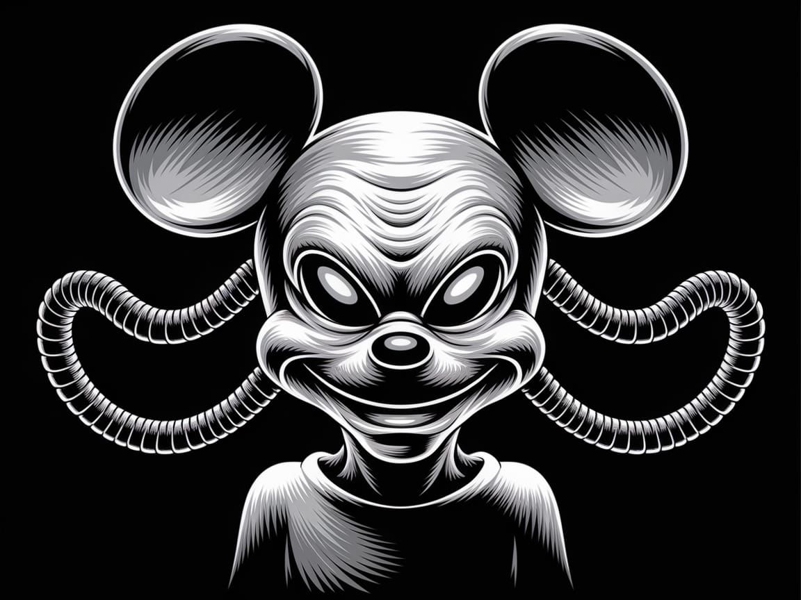H.R. Giger's Frightening Mickey Mouse Alien Sketch