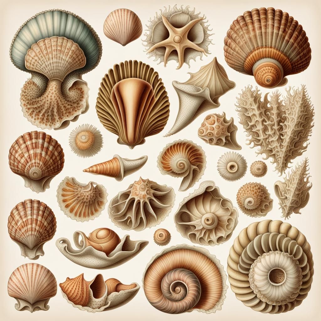 Mediterranean Shells in Haeckel's Biological Style