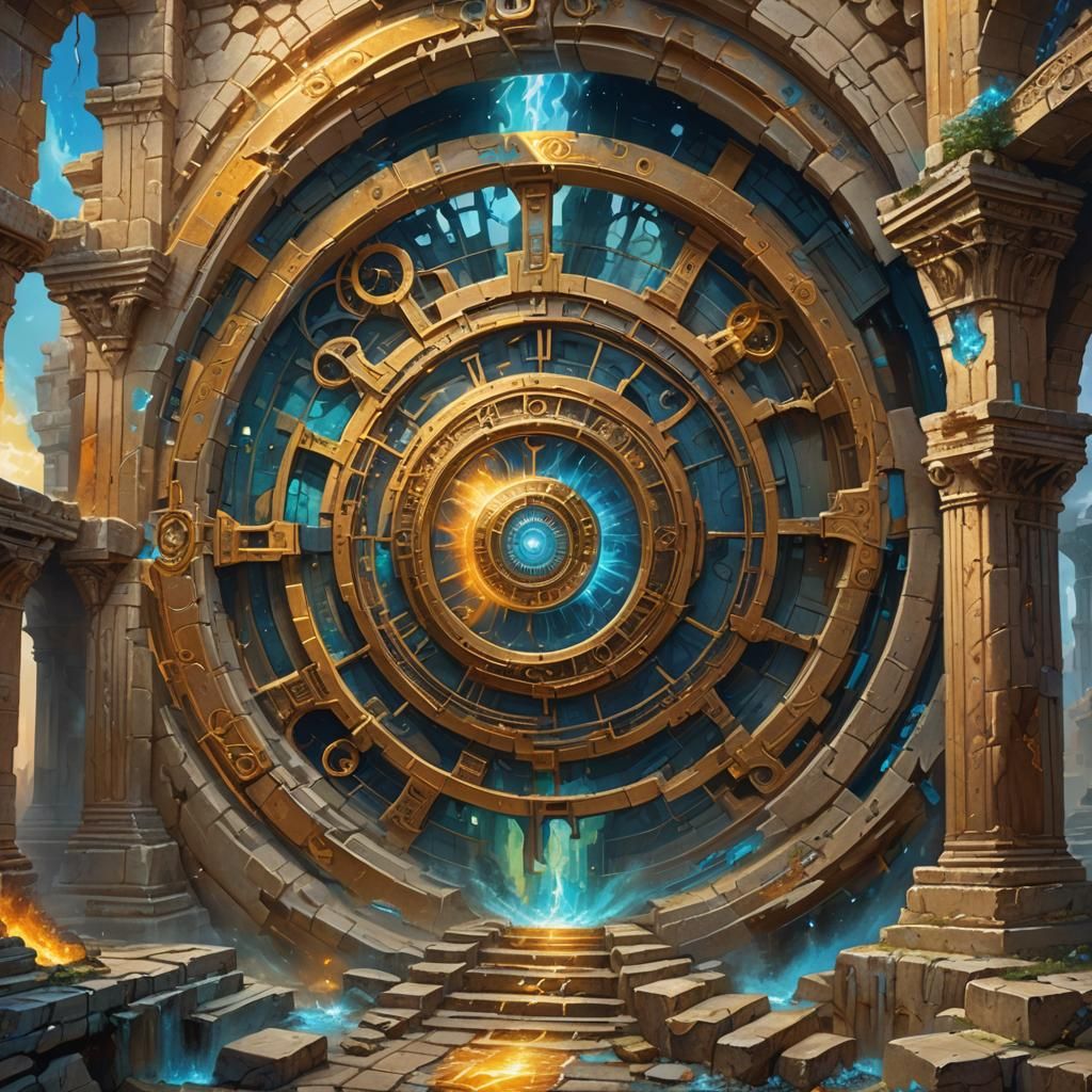 Time Portal Emerges in Ancient Ruins: Oil Painting
