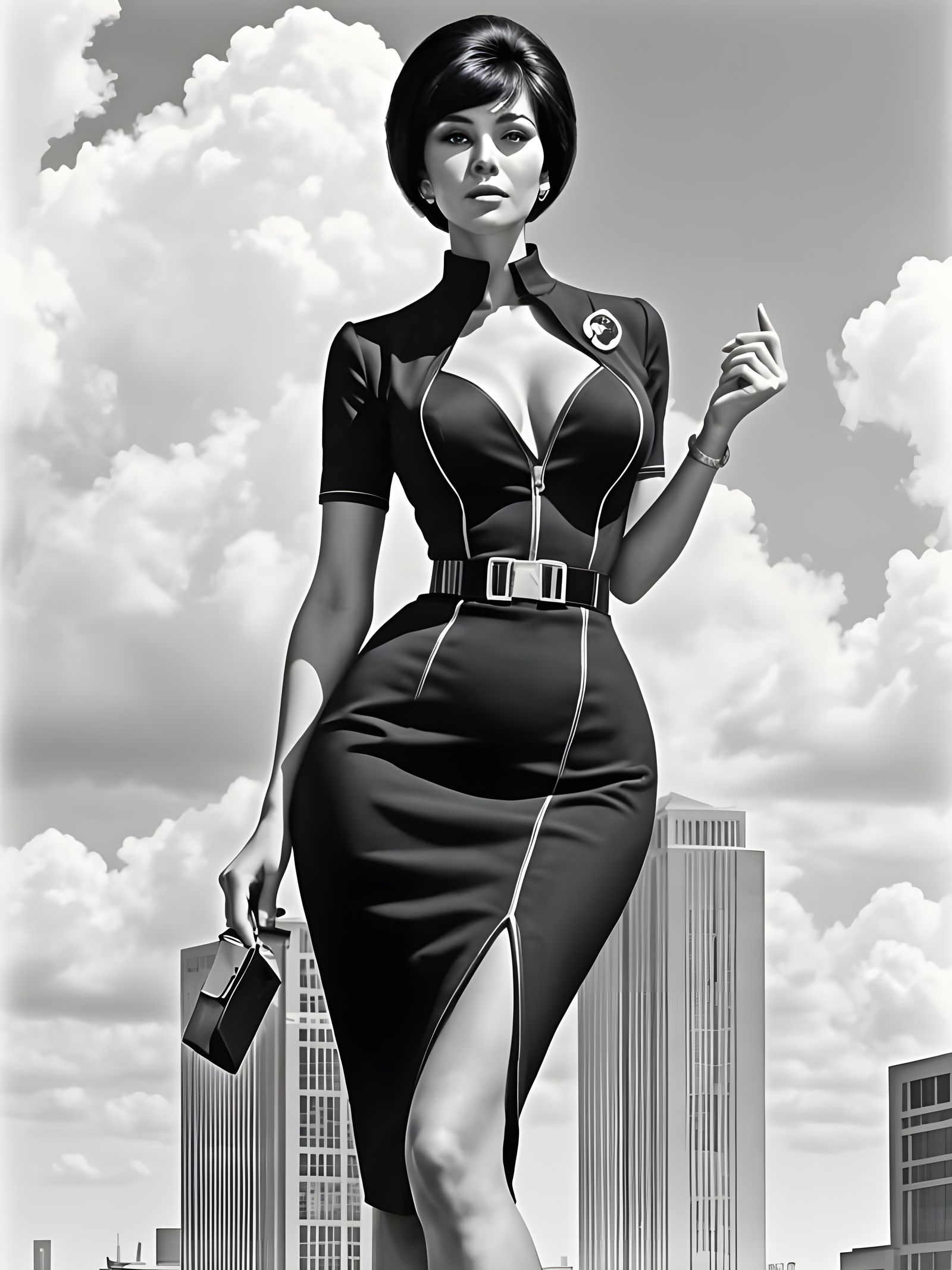 Abstract Brutalist Portrait of Woman on Skyscraper Roof